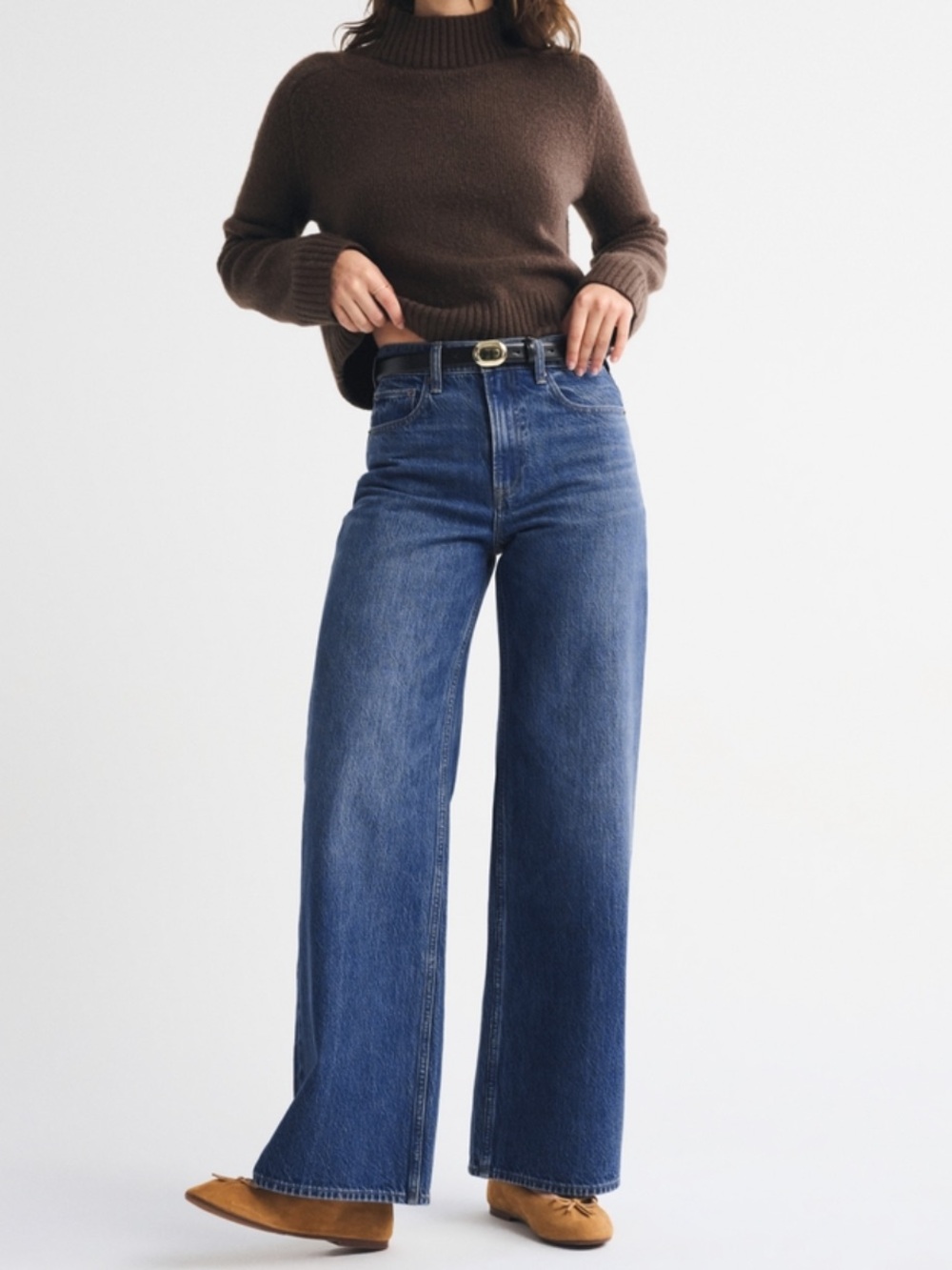 Abercrombie & Fitch Dark Blue High-Rise Wide-Leg Jeans Curve Love 25 S - Picture 1 of 6